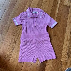 Abella Pink Ribbed Knit Romper